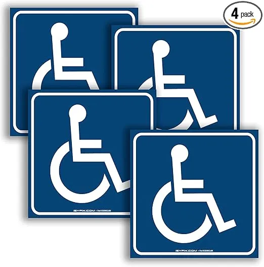 iSYFIX Handicap Signs Stickers Decal Symbol - 4 pack, 6x6 inch - ADA Compliant - Disable Wheelchair Sign, Disability Sticker, Premium Self-Adhesive Vinyl, Laminated, Indoor & Outdoor