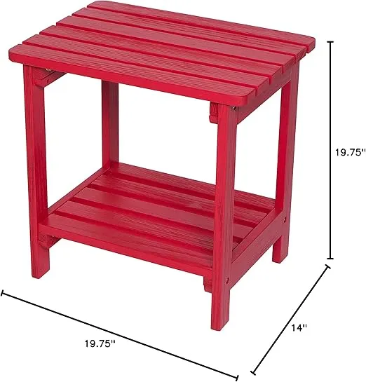 Shine Company Providence Rectangular Solid Wood Side Table, Outdoor Adirondack Patio Table, Chili Red
