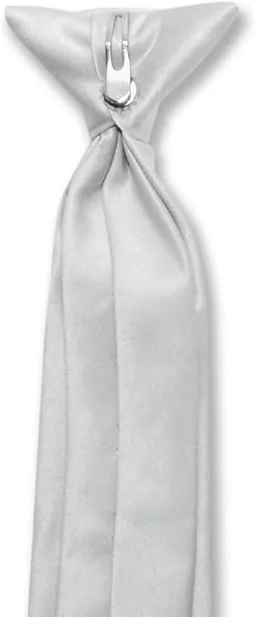 Vesuvio Napoli Boy's CLIP-ON NeckTie Solid SILVER GREY Color Youth Neck Tie