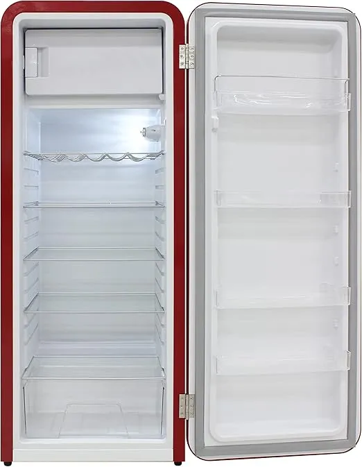 BRAMA Retro Fridge with Top Freezer 9.9 Cu.Ft. Full Refrigerator for Apartment, Condo, House, Kitchen, 24-Inch, Red
