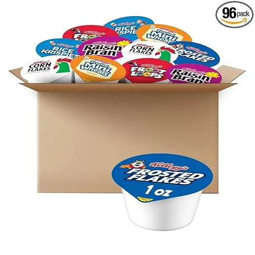 Kellogg's Breakfast Cereal Cups, Kids Snacks, Family Breakfast, Variety Pack (96 Cups)