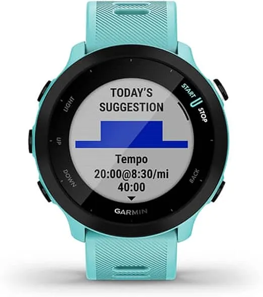 Garmin Forerunner 55, GPS Running Watch with Daily Suggested Workouts, Up to 2 weeks of Battery Life, Aqua