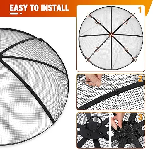 Lineslife Fire Pit Spark Screen 36 Inch Round, Heavy Duty Outdoor Firepit Screen Mesh Cover, Collapsible Fire Pit Lid Top with Ring Handle for Patio Backyard, Black