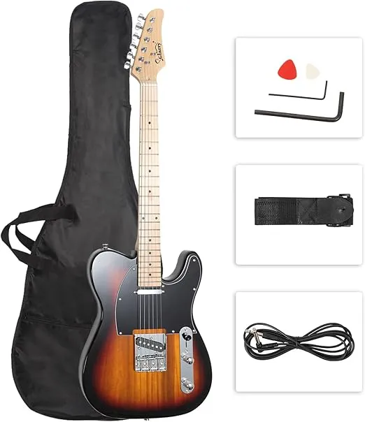 GLARRY 39" GTL Electric Guitar for Music Lover, SS Pickups Maple Fingerboard with Accessories Pack Guitar Bag (Sunset)