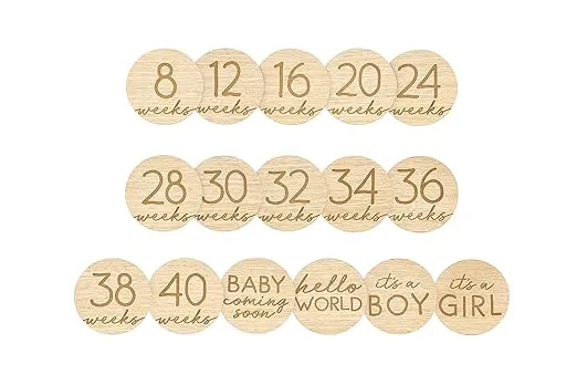 Pearhead Pregnancy Journey Milestone Markers, Wooden Weekly Growth Milestone Discs, Pregnancy Announcement and Baby Arrival Double Sided Photo Prop Cards, Modern Wooden Newborn Accessories