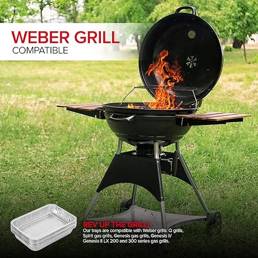 Stock Your Home 1.25” Aluminum Drip Pan (25 Count) Disposable Foil Liner, Compatible with Weber Grills, Dripping Pans, BBQ Grease Tray to Catch Oil, Outdoor Weber Grill Accessories