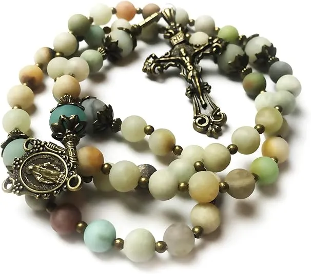 Beautiful Amazonite Stone Rosary Beads Catholic for Women With Miraculous Medal Centerpiece - Catholic Rosary - Rosarios Catolicos Para Mujer - Catholic Gifts Women - Rosario Regalos Para Mujer -