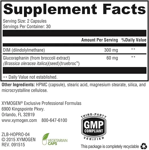 XYMOGEN Hormone Protect - Detox DIM Supplement with Broccoli Extract for Hormone Balance and Hormone Support - Estrogen Detox + Metabolism Support (60 Capsules)