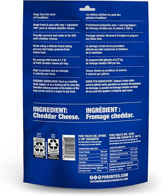 PureBites Cheese Freeze Dried Dog Treats, 1 Ingredient, Made in USA, 16.6oz