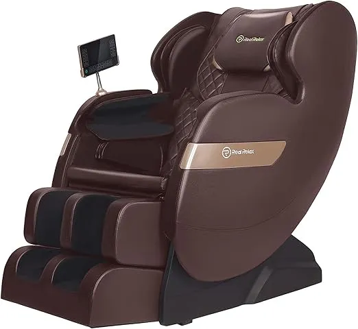 Real Relax 2024 Massage Chair, Full Body Airbag, Dual core S Track, Zero Gravity with App Control and Heat Function, Fit Office and Home, Brown and Gold