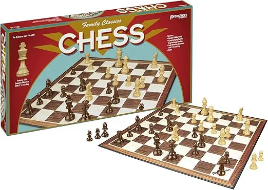 Family Classics Chess by Pressman - with Folding Board and Full Size Chess Pieces