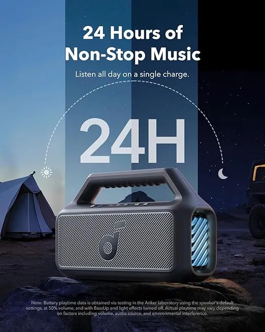 soundcore Boom 2 By Anker, Outdoor Speaker, 80W, Subwoofer, BassUp 2.0, 24H Playtime, IPX7 Waterproof, Floatable, RGB Lights, USB-C, Custom EQ, Bluetooth 5.3, Portable for Camping, Beach, and Backyard