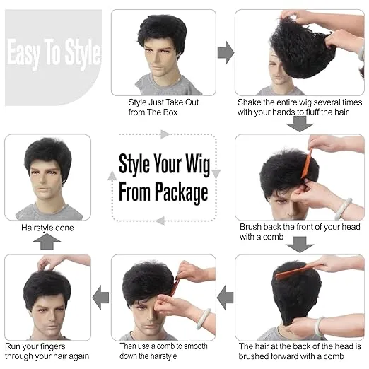 STfantasy Mens Brown Wig Male Guy Short Layered Cosplay Costume Party Natural Hair 12"