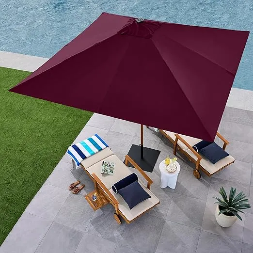 Best Choice Products 9ft Deep Square Solar Powered LED Lighted Patio Umbrella w/Faux Wood Texture, UV-Resistant Fabric, Hand Crank