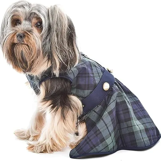 Parisian Pet Dog Dress - Scottish Green Dog Christmas Outfit - Stylish Dog Wedding Clothes - Lightweight Party Puppy Dress - Dog Dresses for Medium Dogs Girl M