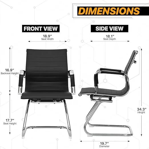 MoNiBloom Office Guest Chair Without Wheels PU Leather Mid-Back Sled Base Chairs for Reception Desk Waiting Meeting Conference Room, Black