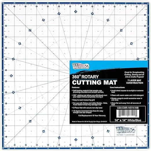 U.S. Art Supply 13.5" x 13.5" Rotary WHITE/BLUE High Contrast Professional Self Healing 7-Layer Durable Non-Slip Cutting Mat Great for Scrapbooking, Quilting, Sewing and all Arts & Crafts Projects