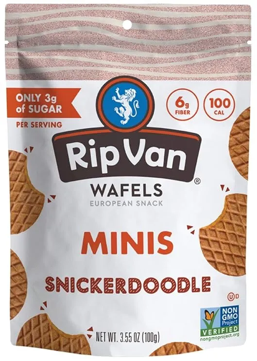 Rip Van Wafels Snickerdoodle Pouch Of Mini Stroopwafels - Healthy Snacks - Non Gmo Snack - Keto Friendly - Office Snacks - Low Calorie Snack - Low Sugar (3g) - 6 Pack
