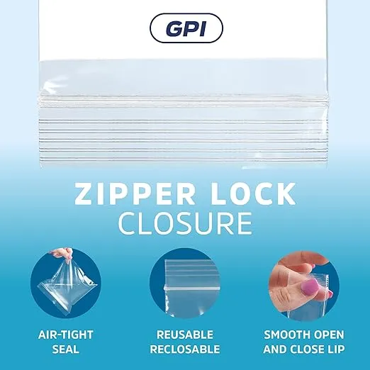 GPI - 2" x 3" - Bulk Case of 1000, 4 Mil Thick, Heavy Duty, Clear Plastic Reclosable Zip Bags, with Write-on White Block for Labeling, Strong & Durable Poly Baggies with Resealable Zipper Top Lock.