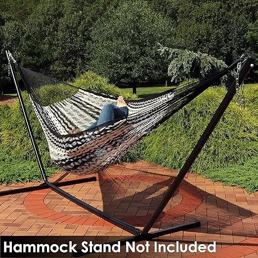 Sunnydaze Handwoven XXL Thick Cord Mayan Family Hammock for Outside - 625-Pound Capacity - Black/Natural