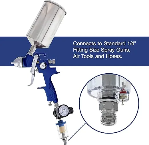 TCP Global Mini in-Line Air Filter, Oil and Water Separator (Pack of 2) - Drain Valve, Water Trap, Air Dryer, Removes Moisture, Dirt - Use on Compressor Air Line Hose, Air Tools, Paint Spray Guns