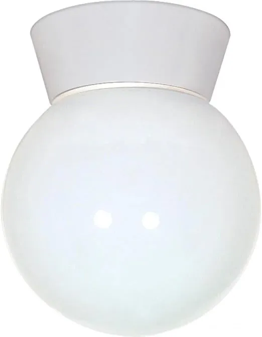 Nuvo Lighting SF77/532 Utility Fixture Die Cast Aluminum Durable Outdoor Close to Ceiling Porch and Patio Light with White Glass Globe, White