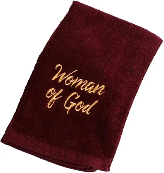 Swanson Christian Products Woman of GOD Hand Towel (Cotton, Burgundy) Gold Embroidered Hand Towel