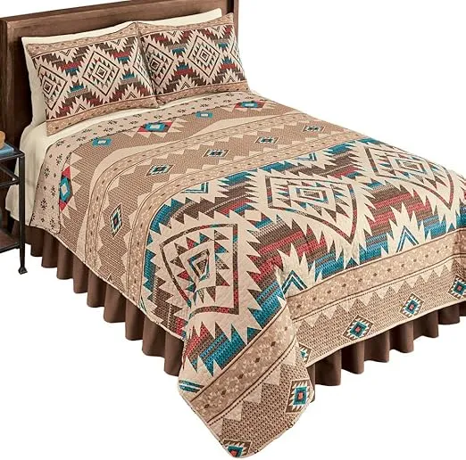 Collections Etc Reversible Southwest Geometric Aztec Quilt with Coordinating Tribal Pattern on Reverse Side, Full/Queen