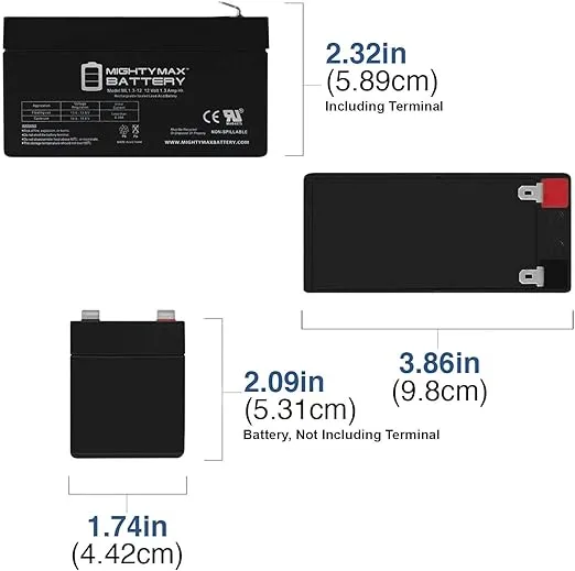 ML1.3-12 - 12 Volt 1.3 AH, F1 Terminal, Rechargeable SLA AGM Battery
