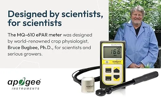 Apogee Instruments MQ-610: 400-750 nm ePAR Quantum Meter Bundle w/AM-330 Telescopic Sensor Wand - Meter for Extended Range LED Greenhouse Grow Lights, Sunlight, and Plant Care