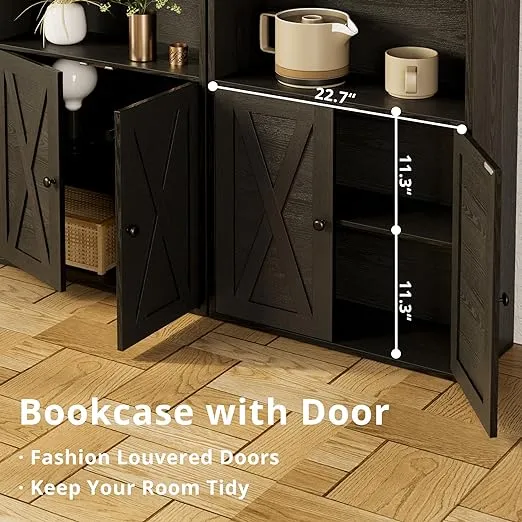 IRONCK Industrial Bookshelves and Bookcases with Doors 11.8 in Depth Floor Standing 5 Shelf Display Storage Shelves Bookcase Home Decor Furniture for Home, Office, Living Room, Bedroom