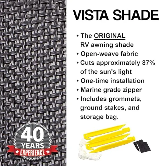 ShadePro - Vista Shade - RV Awning Shade Screen - Zipper Sun Screen Installs in Seconds - Solar Mesh Blocks 87% of Sunlight - The Original Camper Sunscreen Shade for Awnings - 17' x 6' - Black