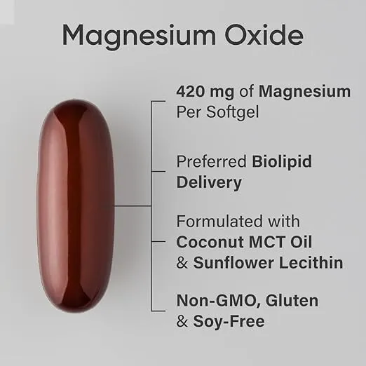 Sports Research® Magnesium Oxide with Coconut Oil - Heart and Bone Health - Gluten Free, Non-GMO, Soy Free - 90 Softgels