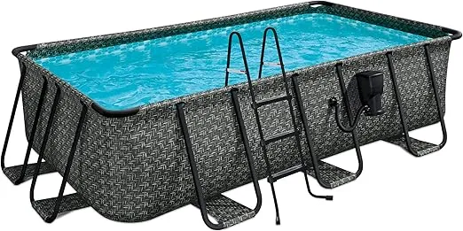 Funsicle 13' x 7' x 39.5" Oasis Designer Rectangular Frame Outdoor Above Ground Swimming Pool Set with Accessories, Dark Herringbone Gray