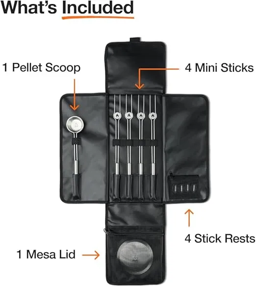 Solo Stove Mesa Accessory Pack | Incl. 4 Stainless Steel Mini Sticks + Stick Rests, Pellet Scoop, Mesa Lid, Carry Case, Accessories for Outdoor Fire Pit, 8.8 x 16 in, 2.5 lbs
