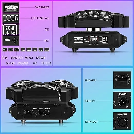 Spider Moving Head Lights, U`King DJ Lights 9 LEDs Heads X 10W RGB Stage Lighs 12/19 Channels DMX-512 and Sound Activated Great for Wedding Disco Party Light