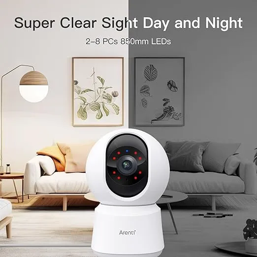 ARENTI 5G Security Camera Indoor, 4MP Pet Camera with Speaker for Dog/Cat, Baby Monitor with Phone App, Dual-Band WiFi, Auto Tracking, Super Night Vision, 2-Way Talk, Cloud & SD Card Storage(2PC)