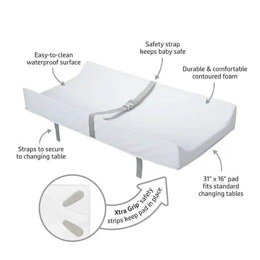 Munchkin Secure Grip Baby Diaper Changing Pad for Dresser, Waterproof and Wipeable, Contoured, Standard Size (16" x 31"), White