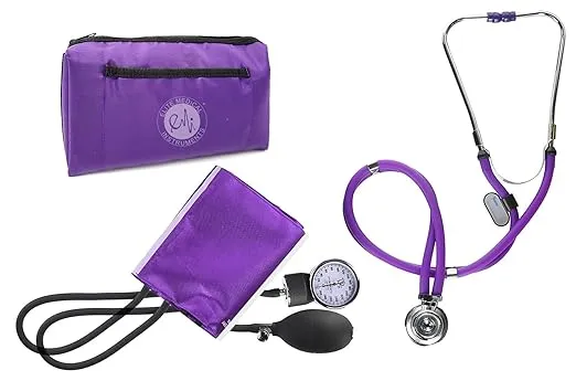 EMI Professional Deluxe PURPLE Aneroid Sphygmomanometer and Sprague Rappaport Stethoscope Set Kit #330