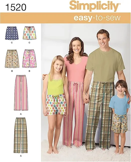 Simplicity 1520 Easy to Sew Pajama Pants Sewing Patterns, Adult Sizes XS-XL and Youth Sizes XS-L