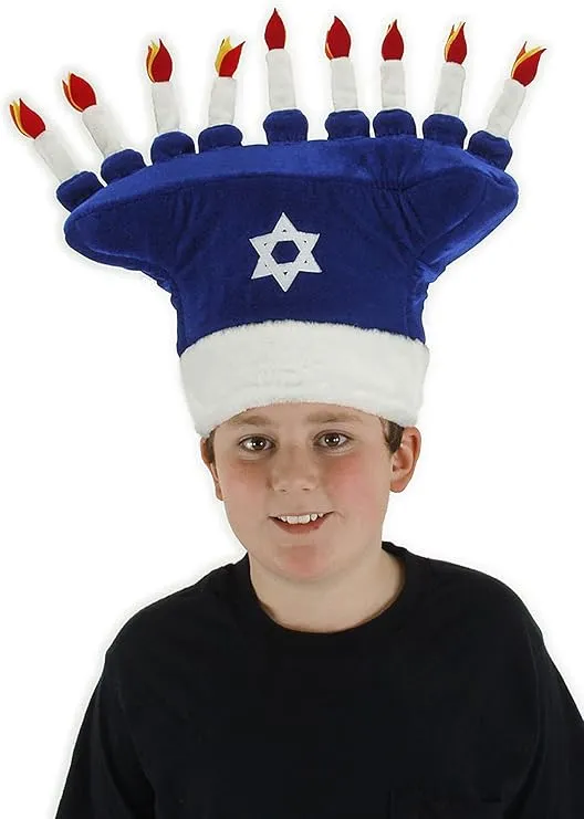 Happy Chanukah Soft Costume Hat - Velour with Soft-Sculpted Menorah and Size Adjustment
