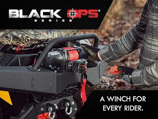 SuperATV 4500 lb Winch For UTV/ATV | Complete Black Ops Winch Kit | Waterproof Seals And Solenoid | 1.3 HP Motor | 166:1 Gear Ratio