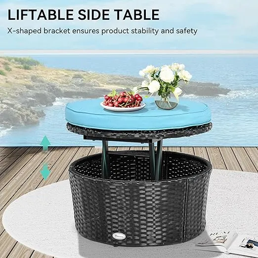 YITAHOME Patio Round Outdoor Daybed with Retractable Canopy Rattan Wicker Clamshell Furniture Seating with Soft Cushions for Backyard Porch Poolside, Turquoise