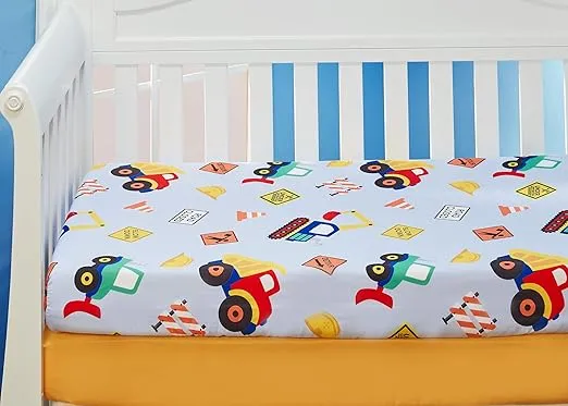 Everyday Kids 2 Pack Fitted Boys Crib Sheet, 100% Soft Breathable Microfiber Baby Sheet, Fits Standard Size Crib Mattress 28in x 52in, Nursery Sheet - Construction/Gold