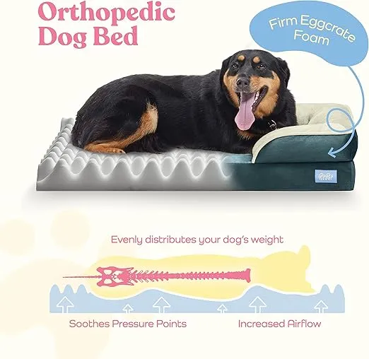 Orthopedic Sofa Dog Bed - Ultra Comfortable Dog Bed for Large Dogs - Breathable & Waterproof Pet Bed- Egg Foam Sofa Bed with Extra Head and Neck Support - (Large, Blue & White)