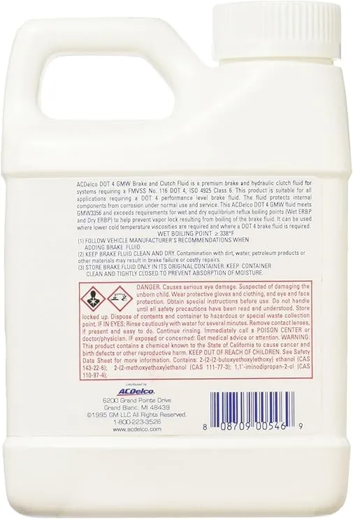 ACDelco 798696 GM Original Equipment 10-4086 DOT 4 Hydraulic Brake and Clutch Fluid - 16 oz