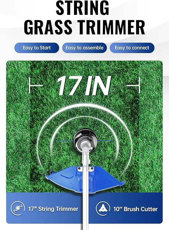 26cc Weed Wacker Gas Powered, 3 in 1 String Trimmer/Edger 17'' with 10'' Brush Cutter,Rubber Handle & Shoulder Strap Included