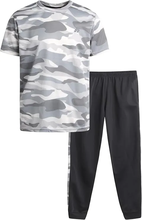Pro Athlete Boys' Active Pants Set - 2 Piece Performance T-Shirt and Tricot Jogger Sweatpants - Sports Outfit for Boys (8-16)