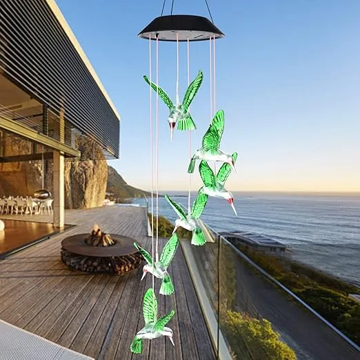 SIX FOXES Wind Chime, Solar Hummingbird Wind Chimes Outdoor/Indoor(Gifts for mom/momgrandma Gifts/Birthday Gifts for mom) Outdoor Decor,Yard Decorations,Memorial Wind Chimes,mom's Best Gifts