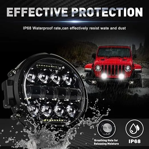 Round LED Work Light, 60W Flood Spot Combo Beam LED Light Bar with Daytime Running Light, 2PCS Off Road Driving Lights for Truck Pickup SUV ATV UTV
